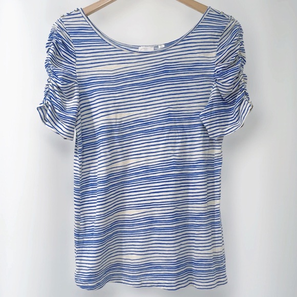 LAnthropologie Blue & Cream Stripe Popover Top, XL - Picture 3 of 8